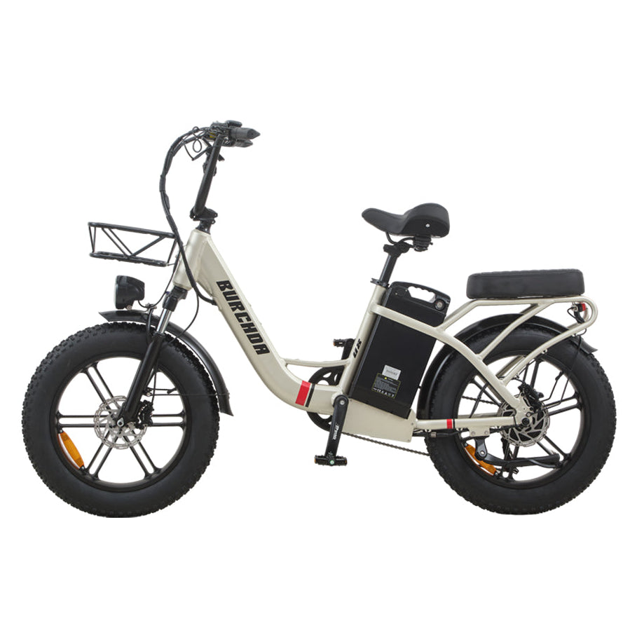 Seitenansicht des Burchda U8 City-E-Bikes in Champagnergold