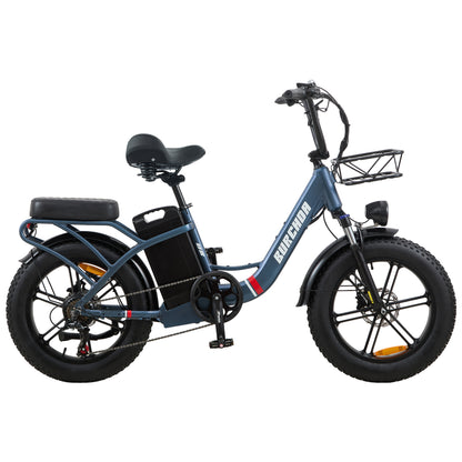 Burchda U8 blue electric bike with step-through frame and full suspension